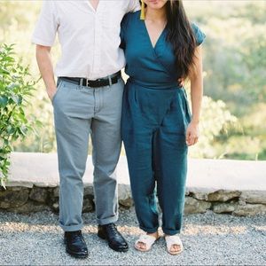 Not Perfect Linen Teal Jumpsuit